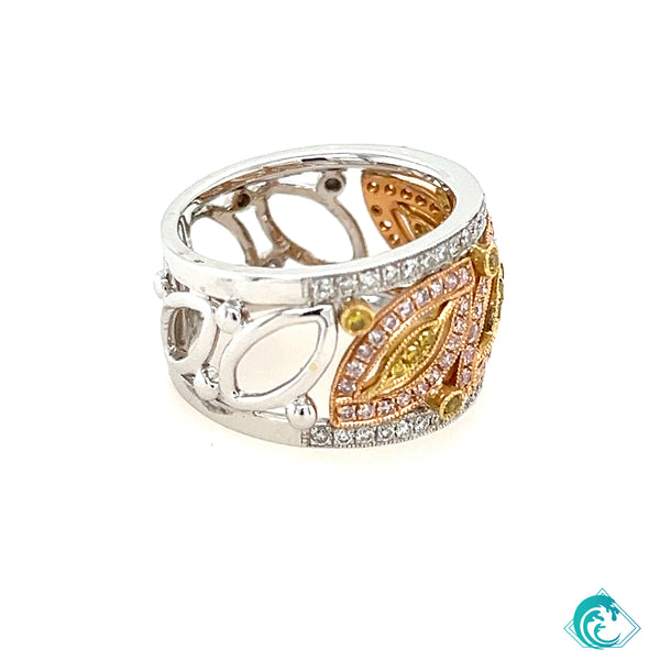 18KW Natural Fancy Yellow & Pink Diamond Band