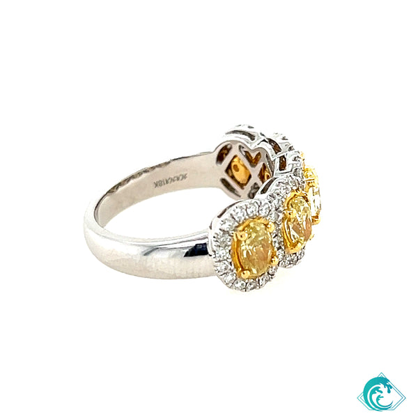18KW Fancy Oval Yellow Diamond Band