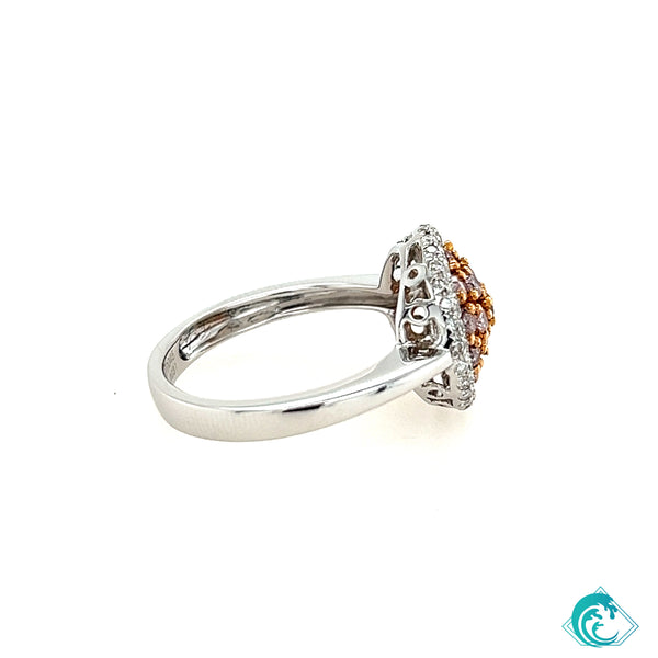 18KW Natural Pink Diamond Cluster Ring