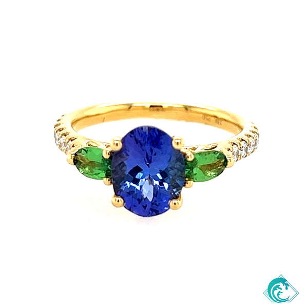 18KY Tanzanite & Tsavorite Diamond Ring