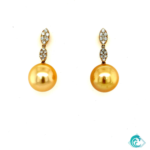 18KY Golden Indonesian Pearl & Diamond Earring