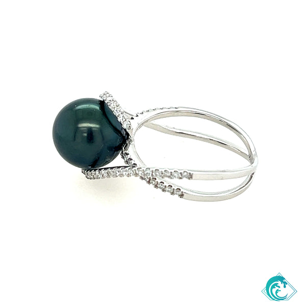 14KW Tahitian Pearl & Diamond Ring