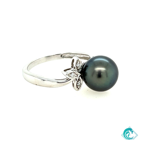 14KW Tahitian Pearl Pua Diamond Ring