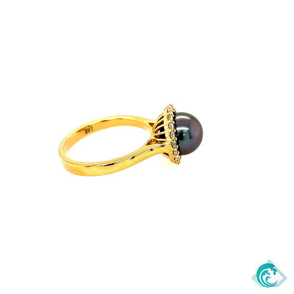18KY Tahitian Pearl Halo Ring