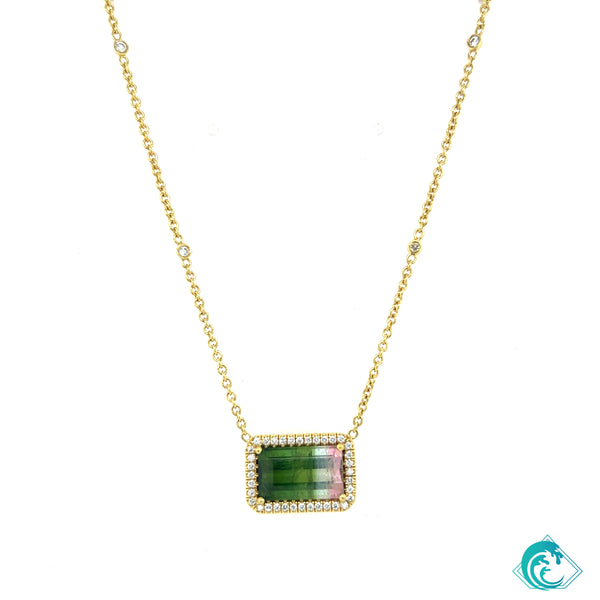 18KY Watermelon Tourmaline Layla Bar Necklace
