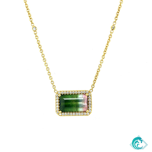 18KY Watermelon Tourmaline Layla Bar Necklace