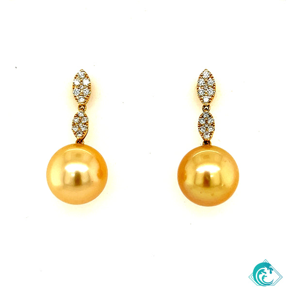 18KY Golden Indonesian Pearl & Diamond Earring