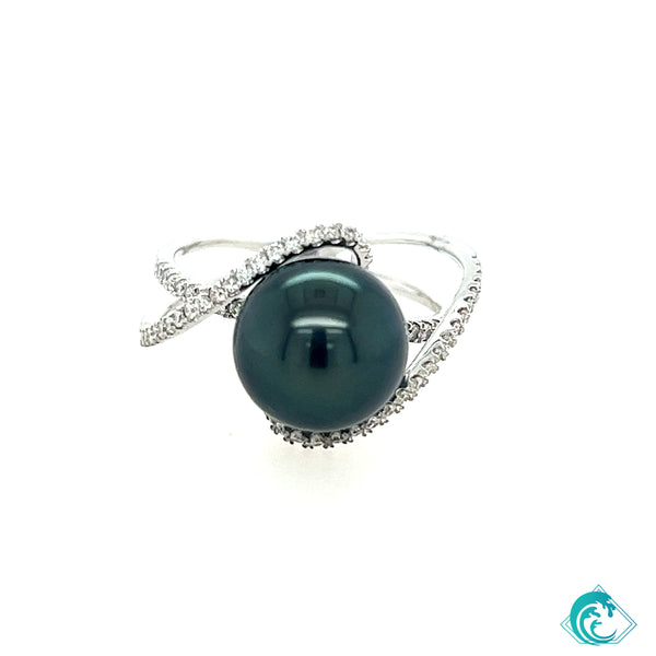 14KW Tahitian Pearl & Diamond Ring