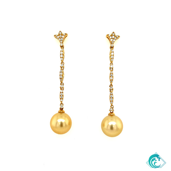 18KY Golden Indonesian Pearl Diamond Earrings
