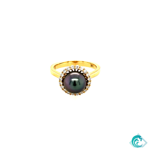18KY Tahitian Pearl Halo Ring