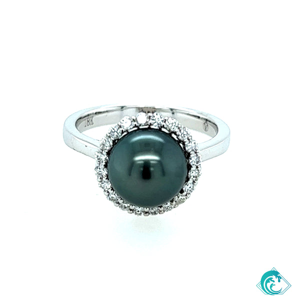 18K WG Herenui Tahitian Pearl Diamond Ring