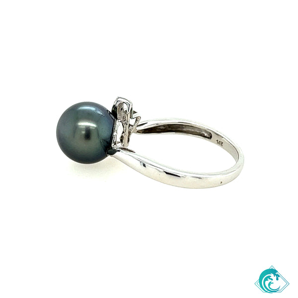 14KW Tahitian Pearl Pua Diamond Ring