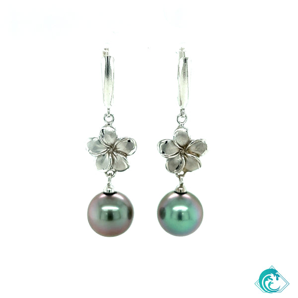14KW Tahitian Pearl Plumeria Earrings
