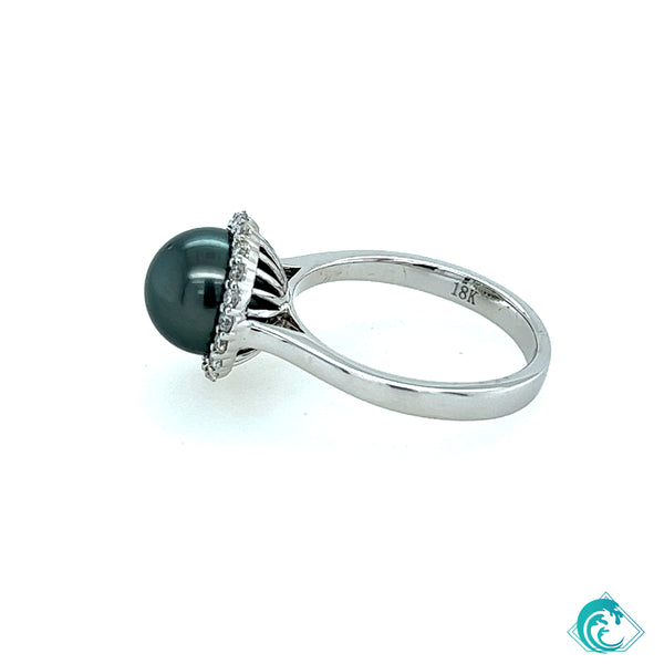18K WG Herenui Tahitian Pearl Diamond Ring
