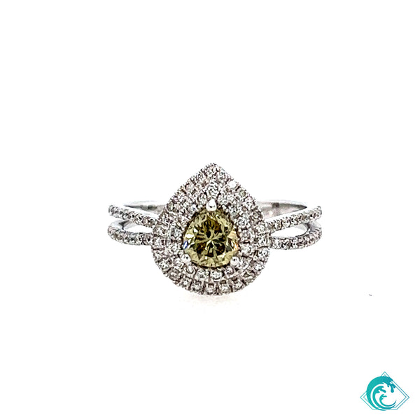 18K WG Fancy Yellow Pear Diamond Ring