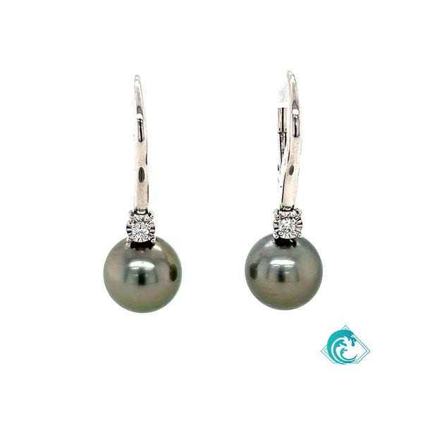 14K WG Tahitian Pearl & Diamond Earrings