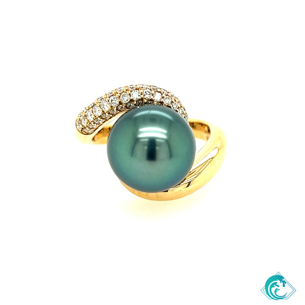 18KY Tahitian Pearl Riley Ring