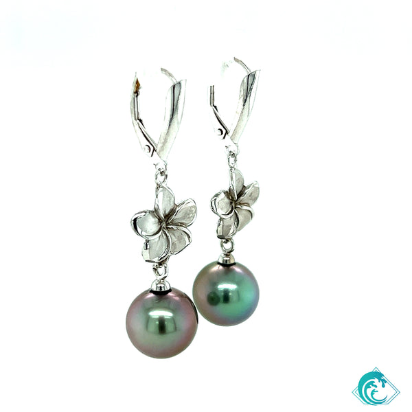 14KW Tahitian Pearl Plumeria Earrings