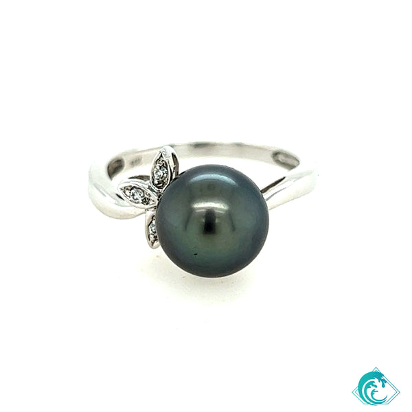 14KW Tahitian Pearl Pua Diamond Ring