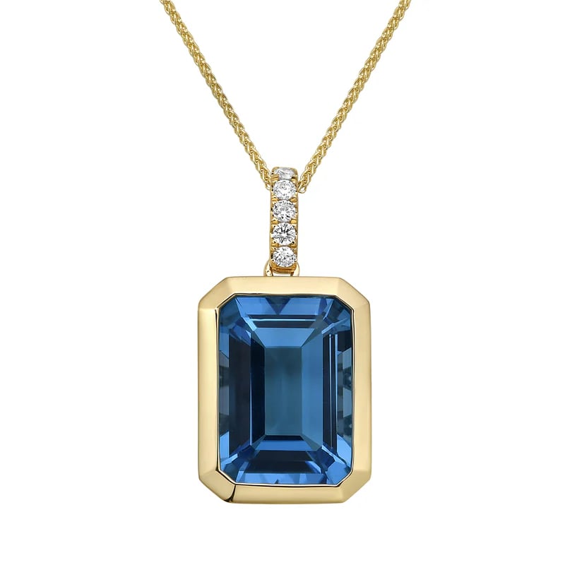 14KY Swiss Blue Topaz Bezel Pendant