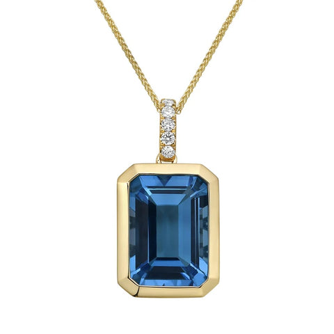 14KY Swiss Blue Topaz Bezel Pendant