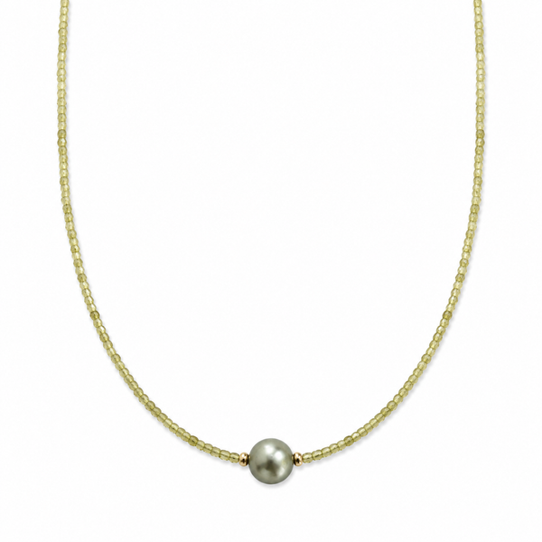14KY Yellow Diamond Tahitian Pearl Necklace 17"