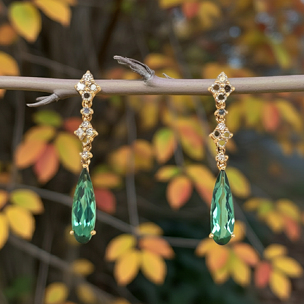 14KY Green Tourmaline Drop Earrings