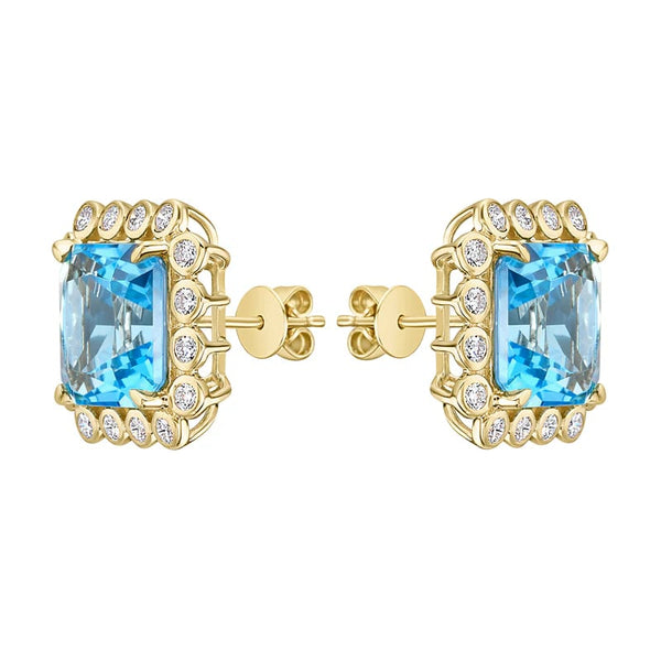 14KY Swiss Blue Topaz Dalia Stud Earrings