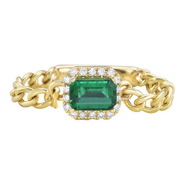 14KY Emerald Diamond Chain Ring