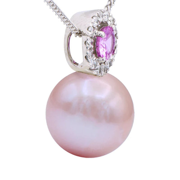 14KW Pink Pearl & Sapphire Pendant