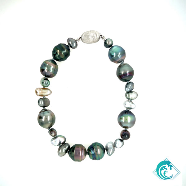 Tahitian Pearl & Keshi Pearl Bracelet with Sterling Clasp