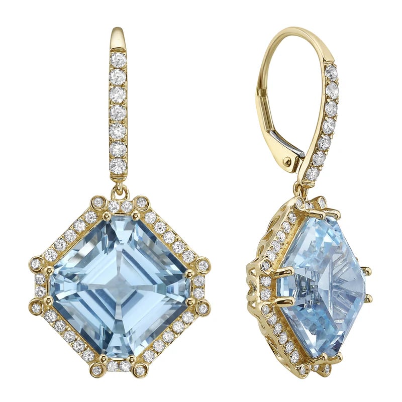 14KY Sky Blue Topaz Diamond Earrings