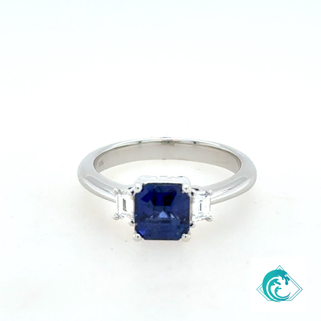 18KW Blue Sapphire Diamond Ring