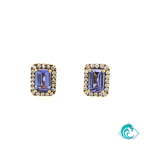 18KY Tanzanite Emerald Cut Stud Earrings