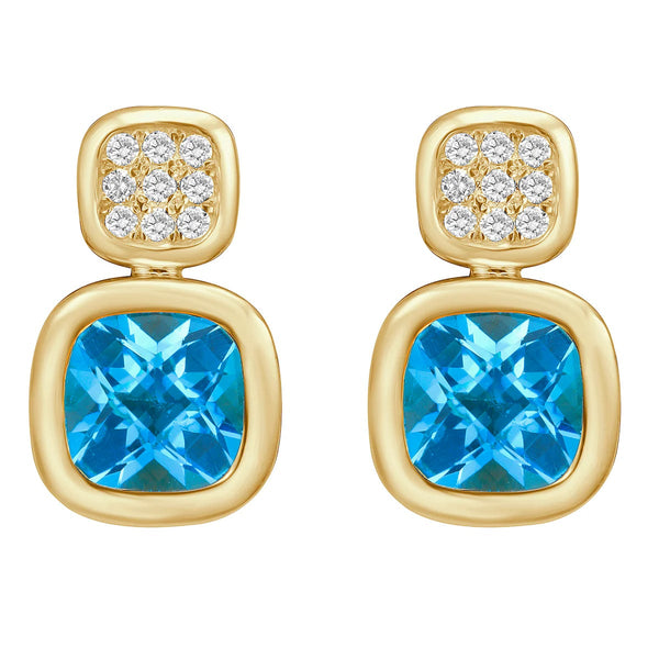 14KY Swiss Blue Topaz Diamond Earrings
