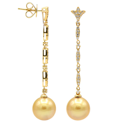 18KY Golden Indonesian Pearl Diamond Earrings