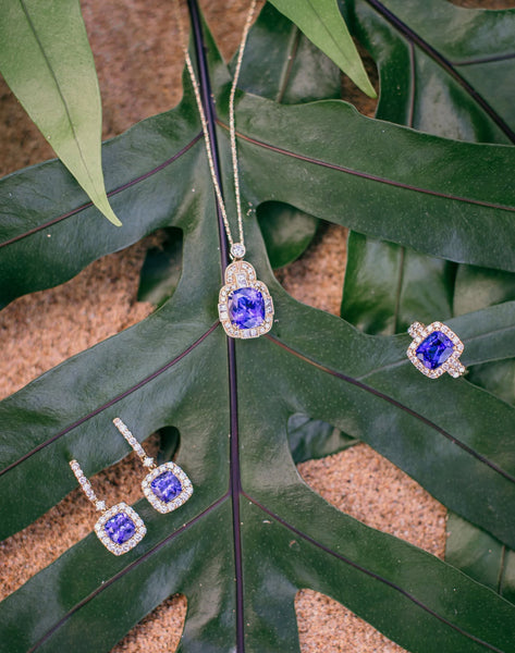 14KY Cushion Cut Tanzanite Diamond Earrings
