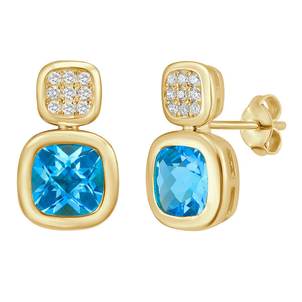 14KY Swiss Blue Topaz Diamond Earrings