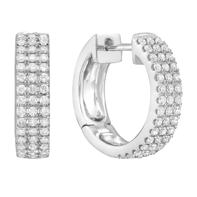 18KW Triple Row Diamond Huggie Hoops