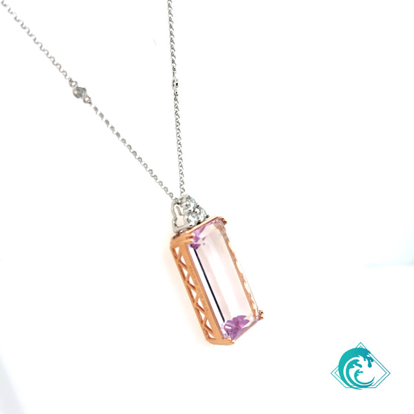 18K Two Tone Kunzite & Diamond Pendant