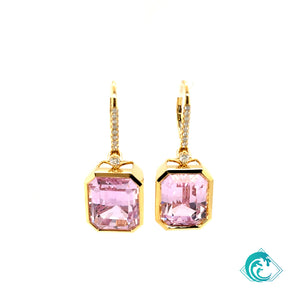 18KY Pink Kunzite & Diamond Earrings