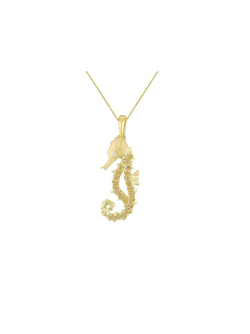 14KY Sapphire & Diamond Seahorse Pendant