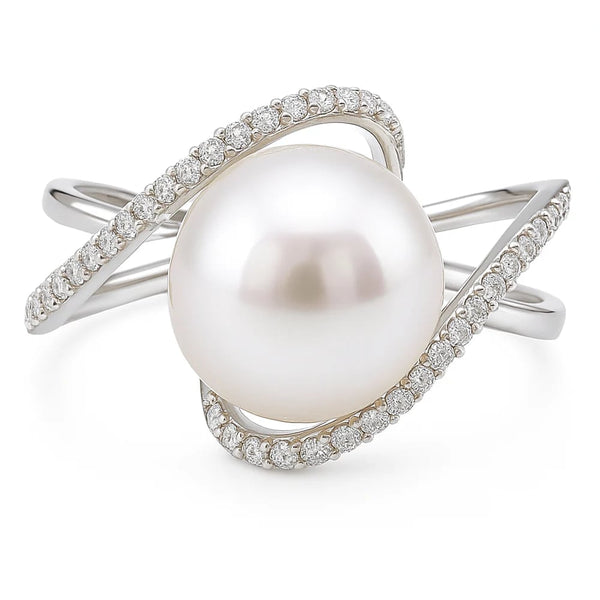 14KW South Sea Pearl Diamond Swirl Ring