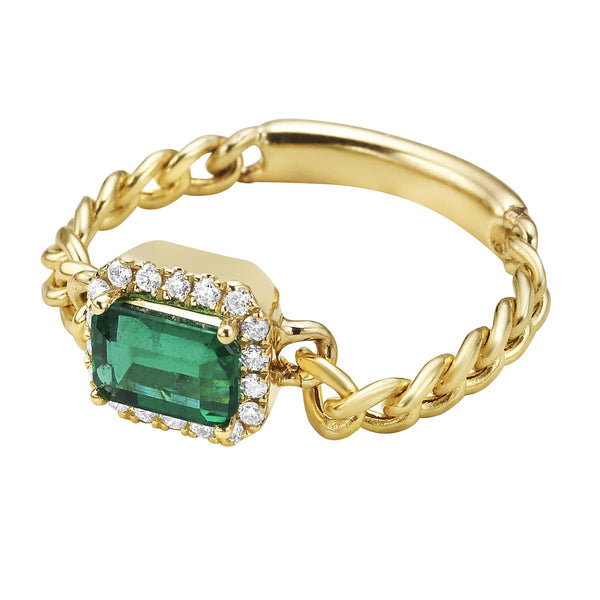 14KY Emerald Diamond Chain Ring