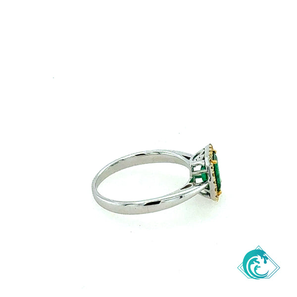 18K Two-Tone Gold Emerald Ring