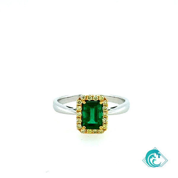 18K Two-Tone Gold Emerald Ring