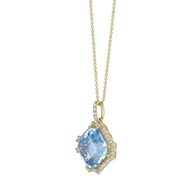 14KY Sky Blue Topaz Diamond Pendant