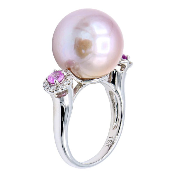 18KW Pink Pearl & Sapphire Ring