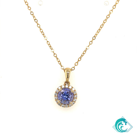 14KY Round Tanzanite Haleo Diamond  Pendant