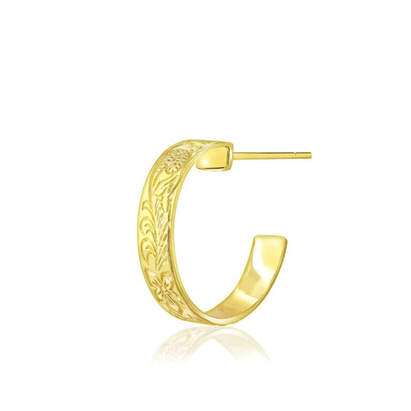 14KY Plumeria Scroll Hoop Earrings